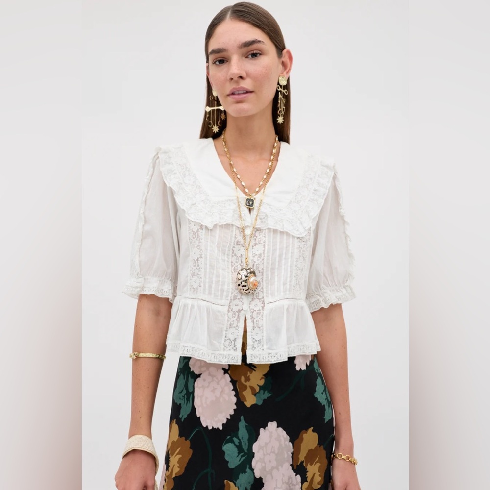 Rixo Ellery White Lace Blouse